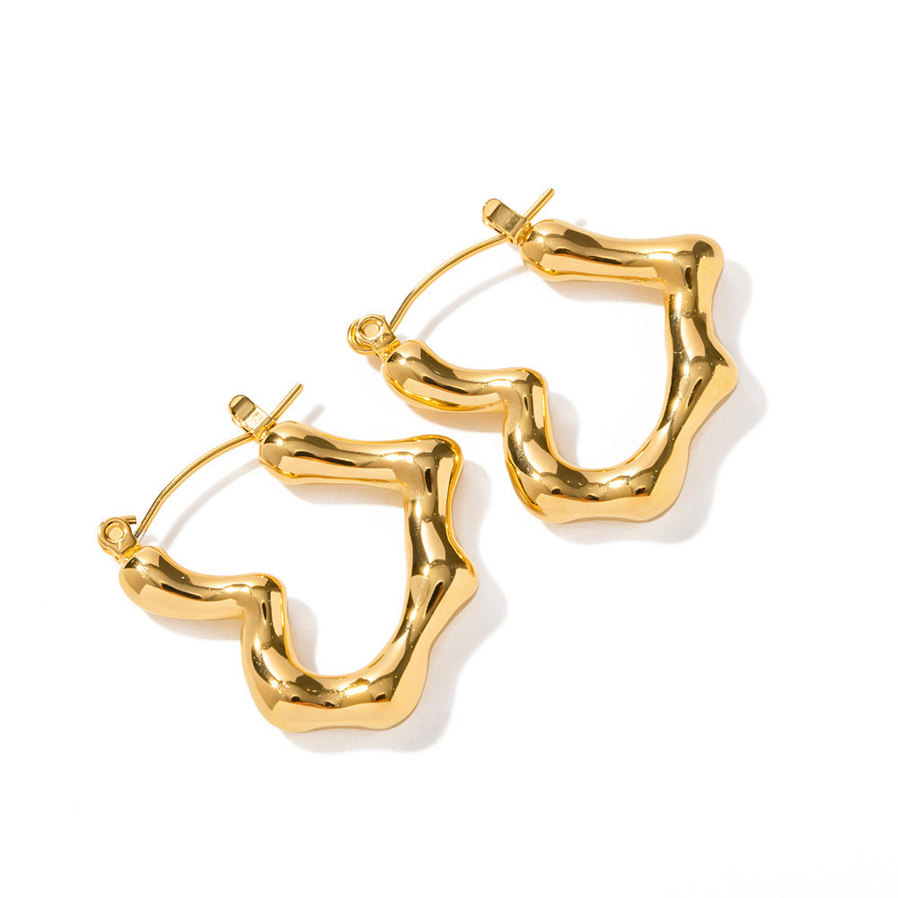 18K Gold-plated Bamboo Knot Heart Nugget Earrings