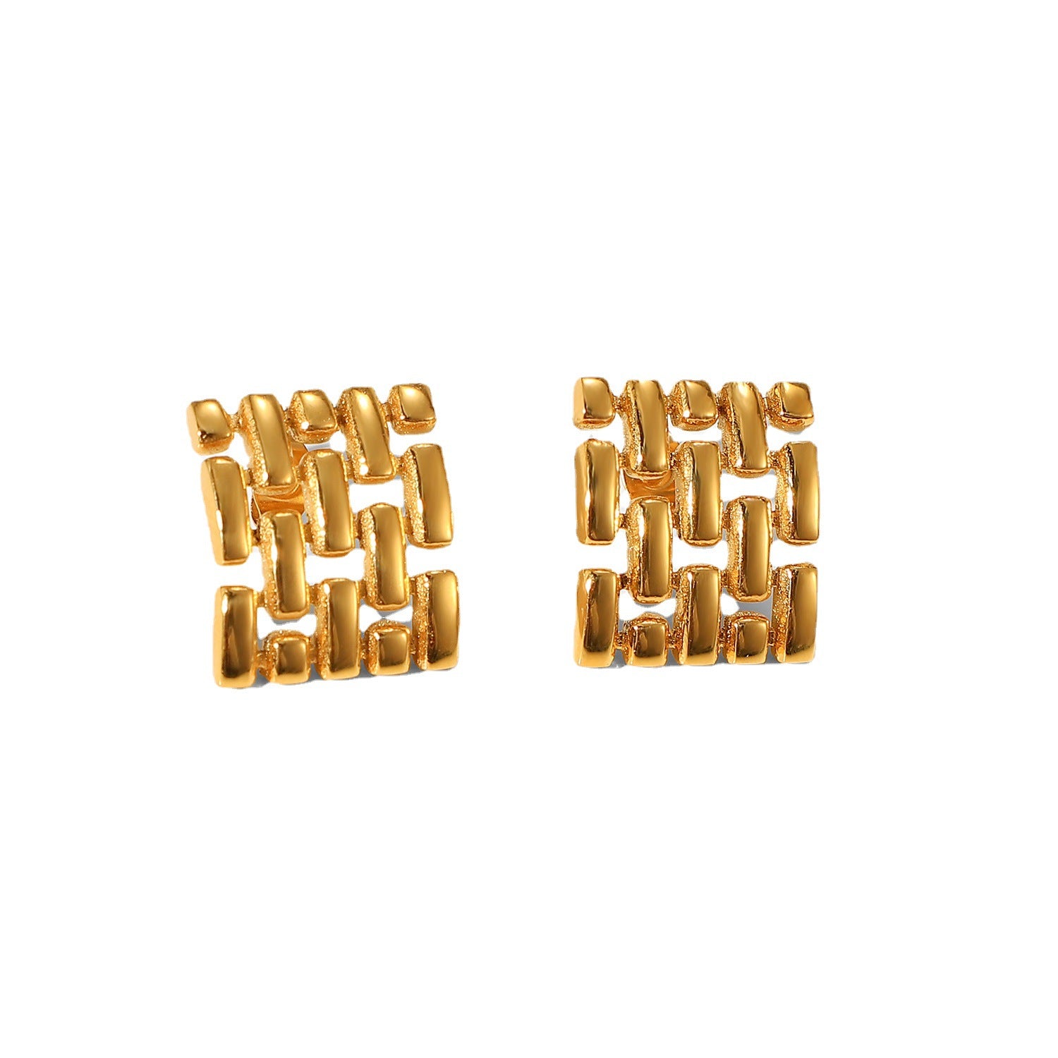 Vintage Square Woven Open Stud Earrings 18K gold-plated nugget earrings