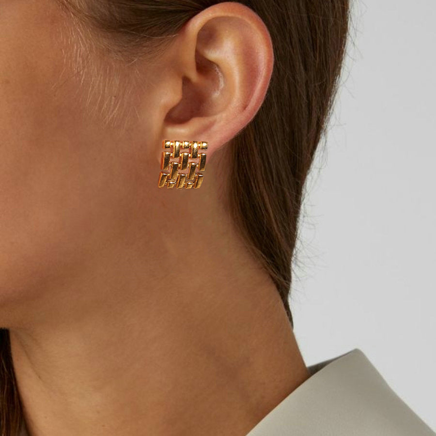 Vintage Square Woven Open Stud Earrings 18K gold-plated nugget earrings